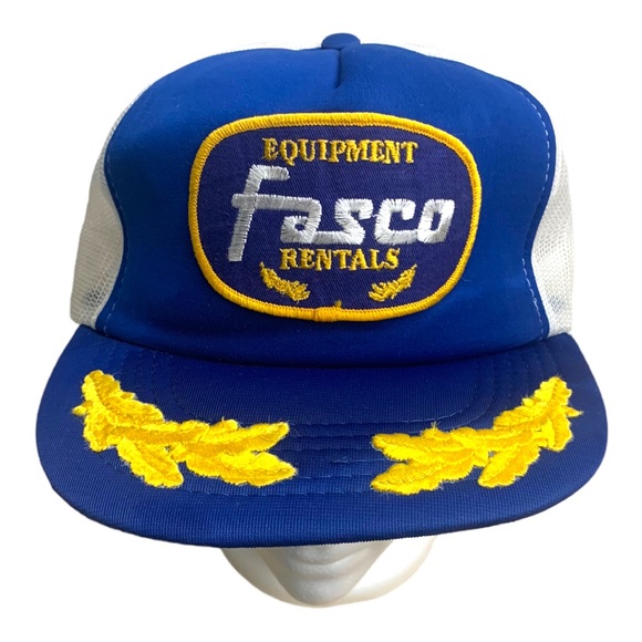 NEW VTG Fasco Equipment Rentals Gold Leaf Soda Blue Mesh Snapback Trucker Cap - Picture 5 of 9